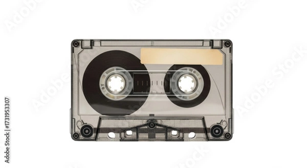Fototapeta Isolated audio tape cassette for analog sound recording music, entertainment technology