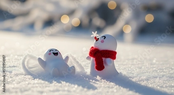 Fototapeta Snowy Friends A Cheerful Winter Scene with Snowmen