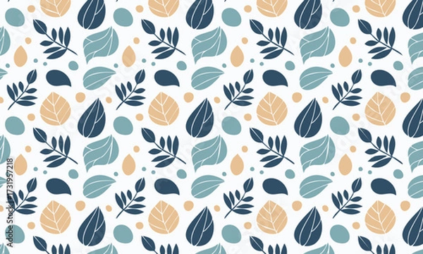 Fototapeta Hand Drawn Scandinavian Leaves Seamless Pattern, Modern Botanical Foliage Background