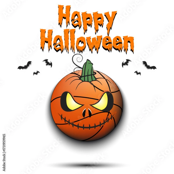 Fototapeta Happy Halloween. Template basketball design. Basketball ball in the form of a pumpkin on an isolated background. Pattern for banner, poster, greeting card, flyer, party invitation. Vector illustration