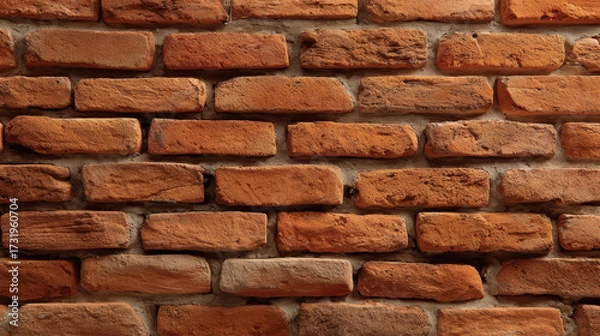 Fototapeta Weathered Brick Wall Texture: A close-up shot of a classic red brick wall, perfect for design and architecture, displaying the timeless aesthetic and rugged beauty of aged masonry.