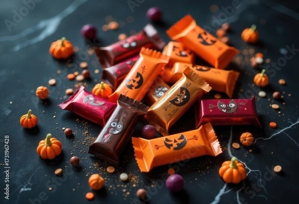 Obraz Halloween Candy Pile with Pumpkins