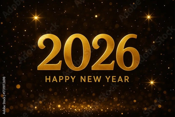 Fototapeta Happy New Year 2026 golden numbers on celebration background Complete with luxurious lighting Happy new year concept, Christmas, celebration season.webp