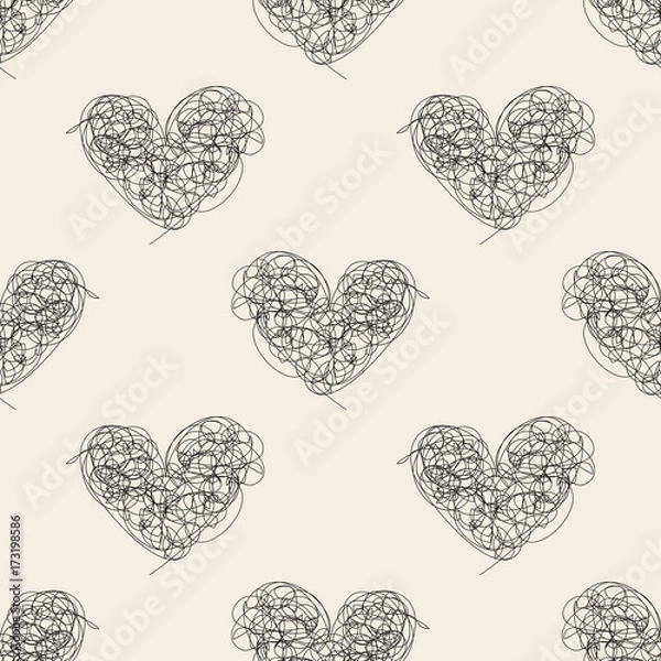 Fototapeta seamless monochrome  abstract hand drawn heart pattern background