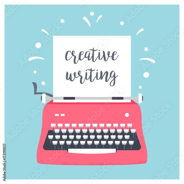 Obraz Maszyna do pisania w stylu retro z arkusza papieru i znak kreatywnego pisania. Projekt wektor