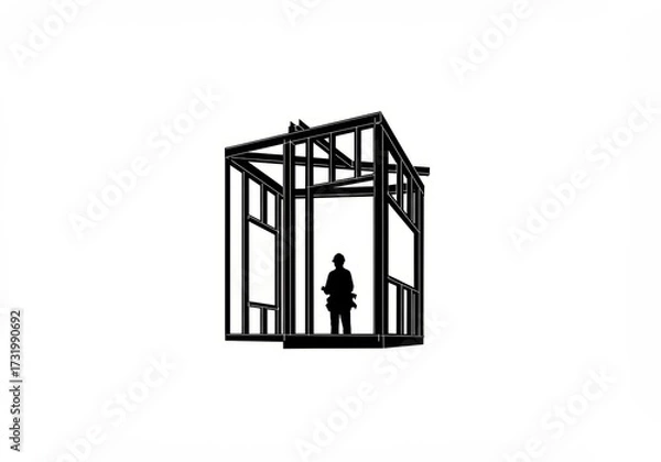 Fototapeta Abstract graphic of a human figure inside a minimalist architectural frame, symbolizing foundational construction, conceptual design, and the precise framework for future building projects