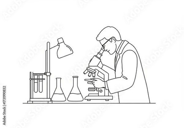 Fototapeta Scientific Observation A Researcher's Detailed Examination Under the Microscope in a Lab Setting