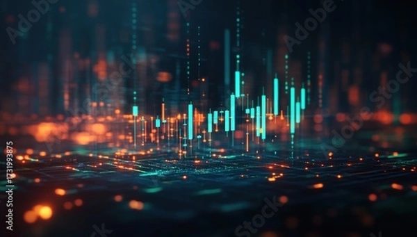 Obraz Futuristic digital data visualization showing a glowing graph with rising and falling elements