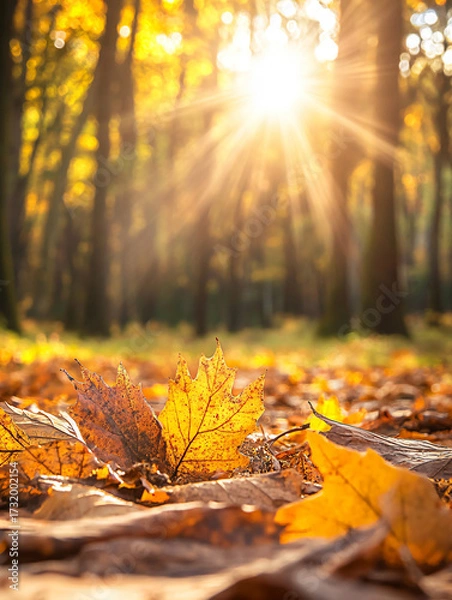Fototapeta Golden autumn with red and yellow in park. Autumn background. 