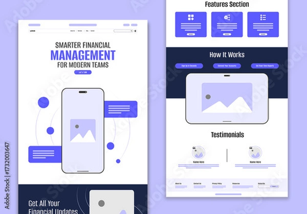 Fototapeta Financial SaaS Website Wireframe Template