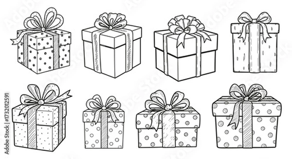Fototapeta A collection of beautifully wrapped gift boxes adorned with decorative bows and ribbons for various occasions.