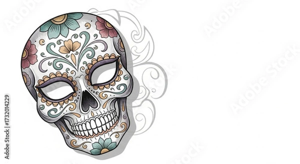 Fototapeta Decorated Skull Mask for Day of the Dead with colorful patterns  