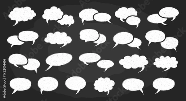 Fototapeta A collection of textured speech bubbles and chat icons on a dark background.