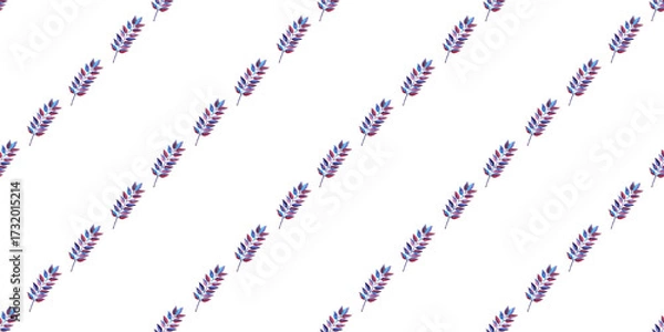 Obraz seamless pattern of blue purple turquoise leaves, hand drawn watercolor elements, isolated on white background