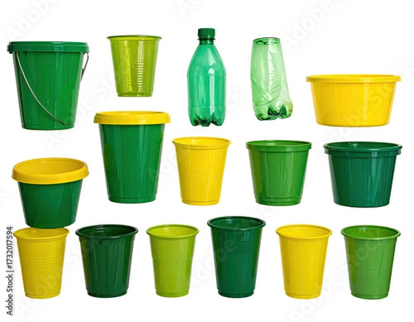 Obraz Assorted green and yellow plastic containers