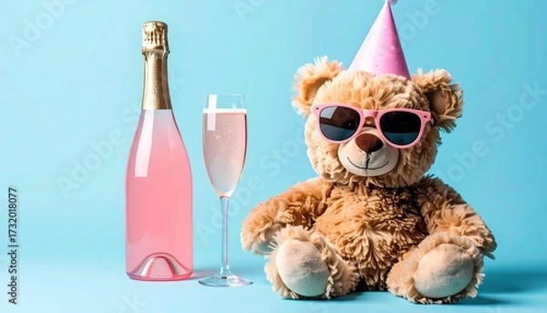 Obraz Party teddy bear with champagne (3)