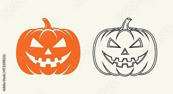 Fototapeta Two halloween jack o lanterns one carved and one outline