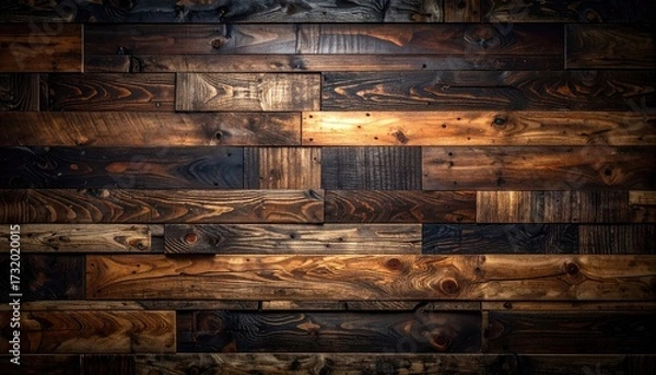 Obraz Close-up view of a wall made of varied, dark brown, and light brown wood planks