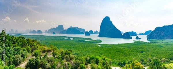 Fototapeta panorama view of cliffs in sea from Samet Nangshe Viewpoint Thailand at day