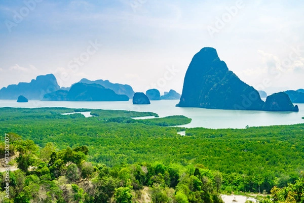 Fototapeta view of cliffs in sea from Samet Nangshe Viewpoint Thailand at day