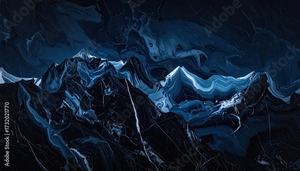 Obraz Abstract mountain range, dark blues and whites