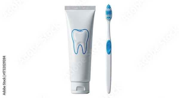 Obraz Isolated hygiene products display toothpaste and toothbrush for oral care and dental health