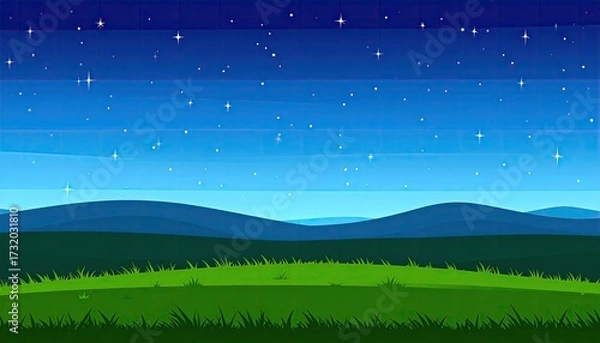 Obraz Night landscape with hills and grass