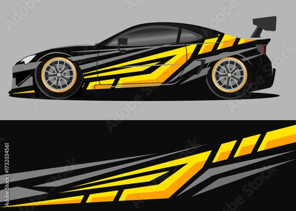 Obraz car wrap design with yellow and black color geometry theme