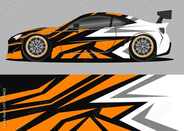Obraz car wrap design with orange and white geometry theme