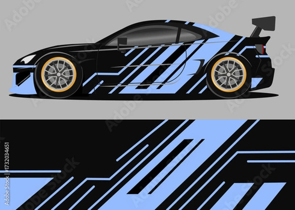 Obraz car wrap design with blue and black geometry theme