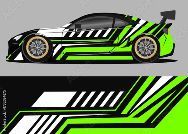 Obraz car wrap design with green and white geometry theme