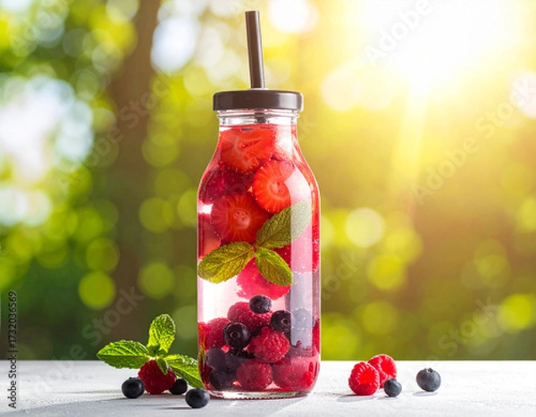 Obraz Berry infused water bottle, Generated image