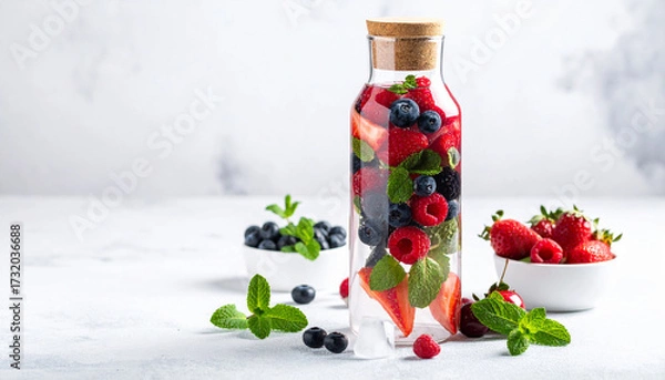 Obraz Berry infused water bottle, Generated image