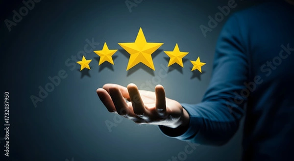 Fototapeta Customer Experience Concept, Best Excellent Services for Satisfaction present by Opened Hand of Client giving a Five Star Rating