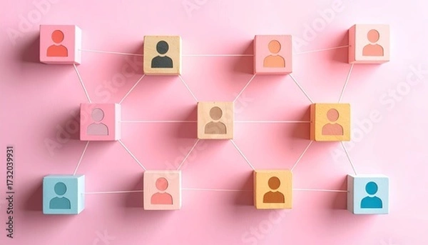 Obraz Connected people blocks on a pink background