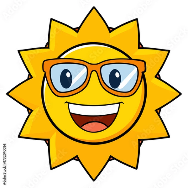Obraz Cartoon Sun with Sunglasses Smiling and Looking Cool