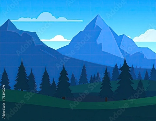 Obraz Stylized mountain range scene with forest