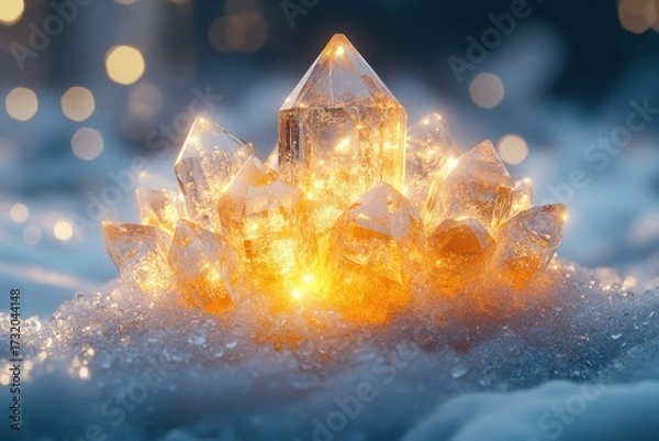 Obraz Crystal resting on snow, reflecting light.