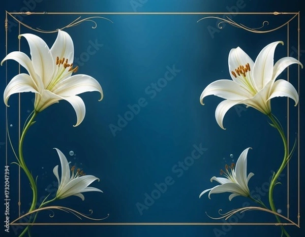 Fototapeta Decorative Frame of Realistic White Lilies with Space for Text
