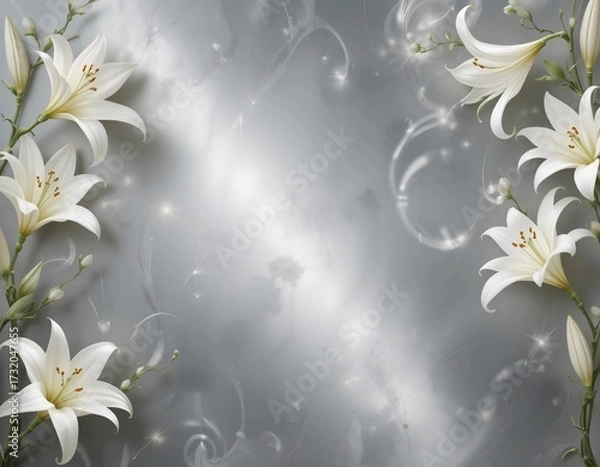 Fototapeta Decorative Frame of Realistic White Lilies with Space for Text