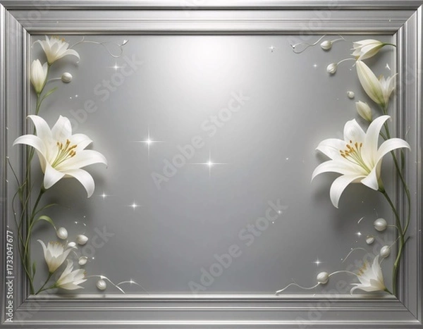 Fototapeta Decorative Frame of Realistic White Lilies with Space for Text
