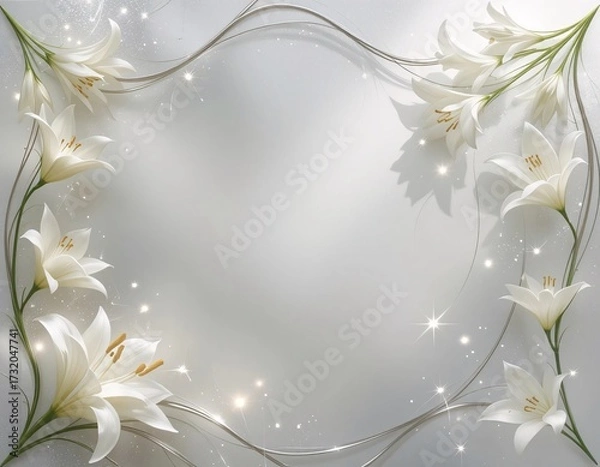 Fototapeta Decorative Frame of Realistic White Lilies with Space for Text