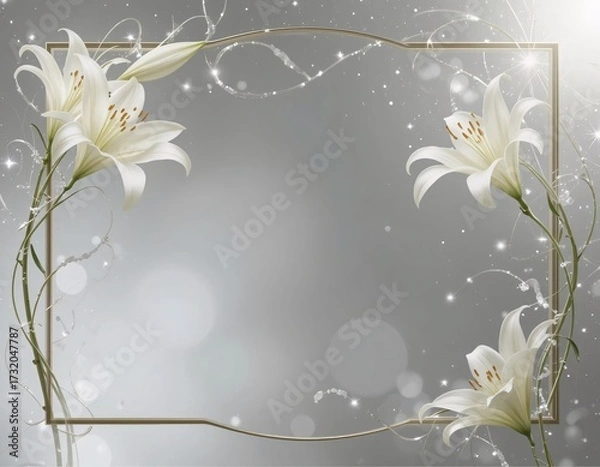 Fototapeta Decorative Frame of Realistic White Lilies with Space for Text