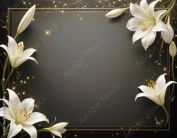 Fototapeta Decorative Frame of Realistic White Lilies with Space for Text