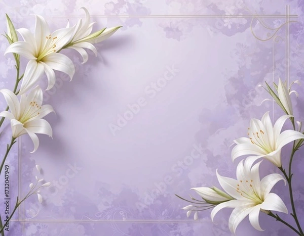Fototapeta Decorative Frame of Realistic White Lilies with Space for Text