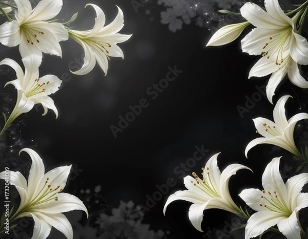 Fototapeta Decorative Frame of Realistic White Lilies with Space for Text