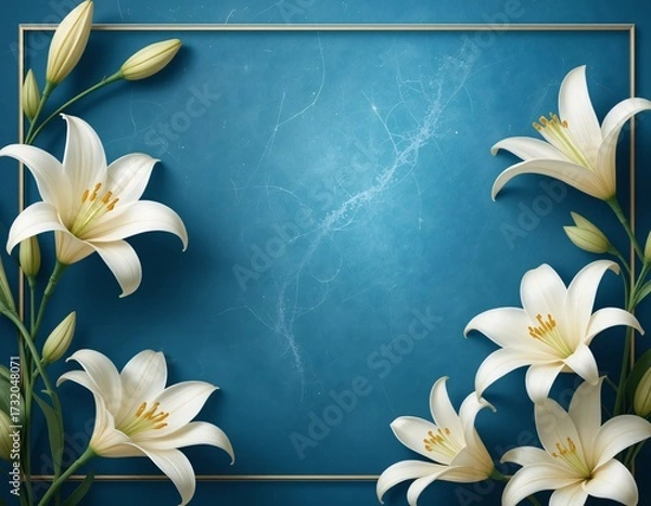 Fototapeta Decorative Frame of Realistic White Lilies with Space for Text