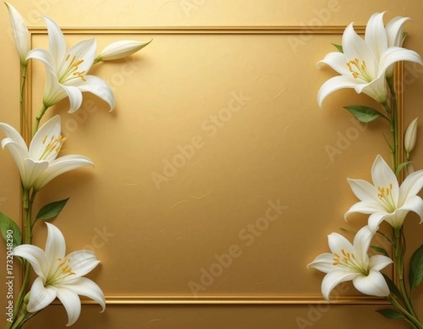 Fototapeta Decorative Frame of Realistic White Lilies with Space for Text