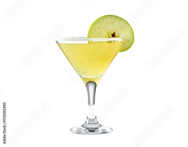 Obraz A light yellow cocktail in a martini glass, garnished with an apple slice