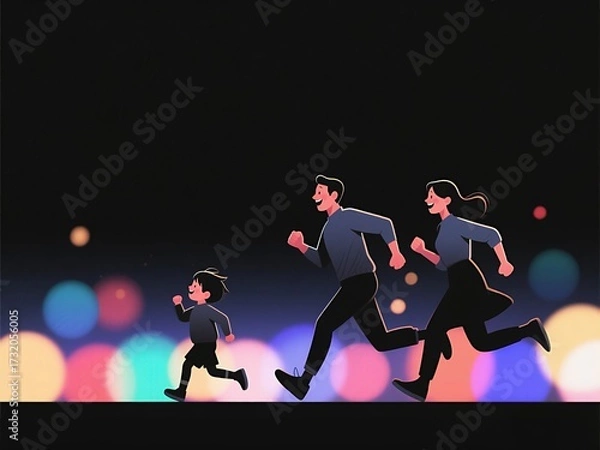 Obraz Illustration of parents running after children